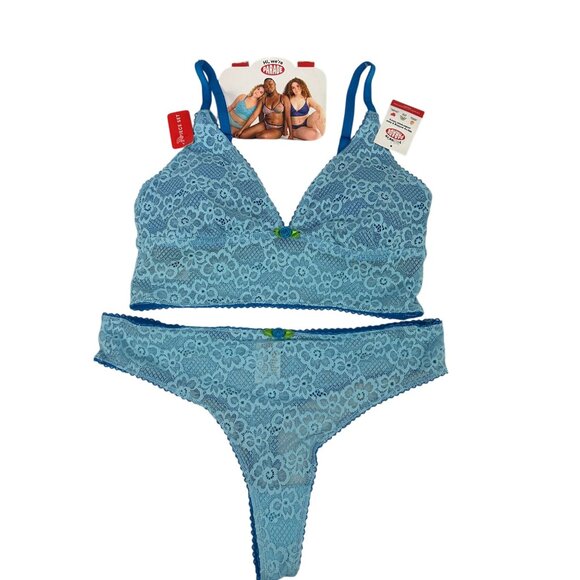Parade Size XS Womens 2 Piece Bralette & Thong Set Lace Blue Floral Pattern - Picture 1 of 9